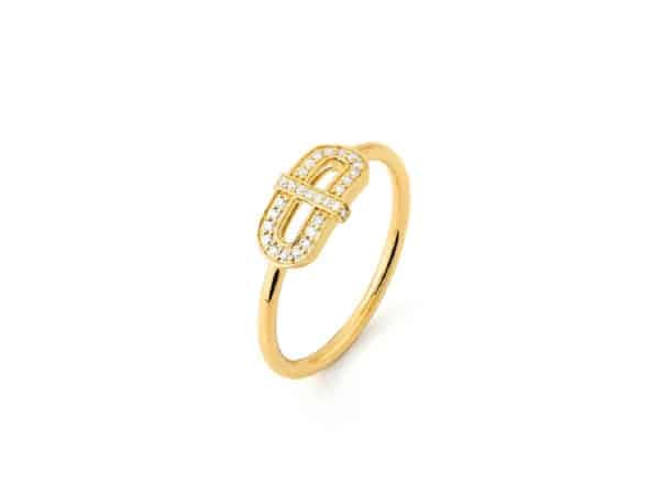 18ct Yellow Gold Open Oval & Bar Diamond Ring