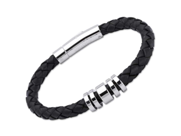 Black Leather, Steel Element Bracelet