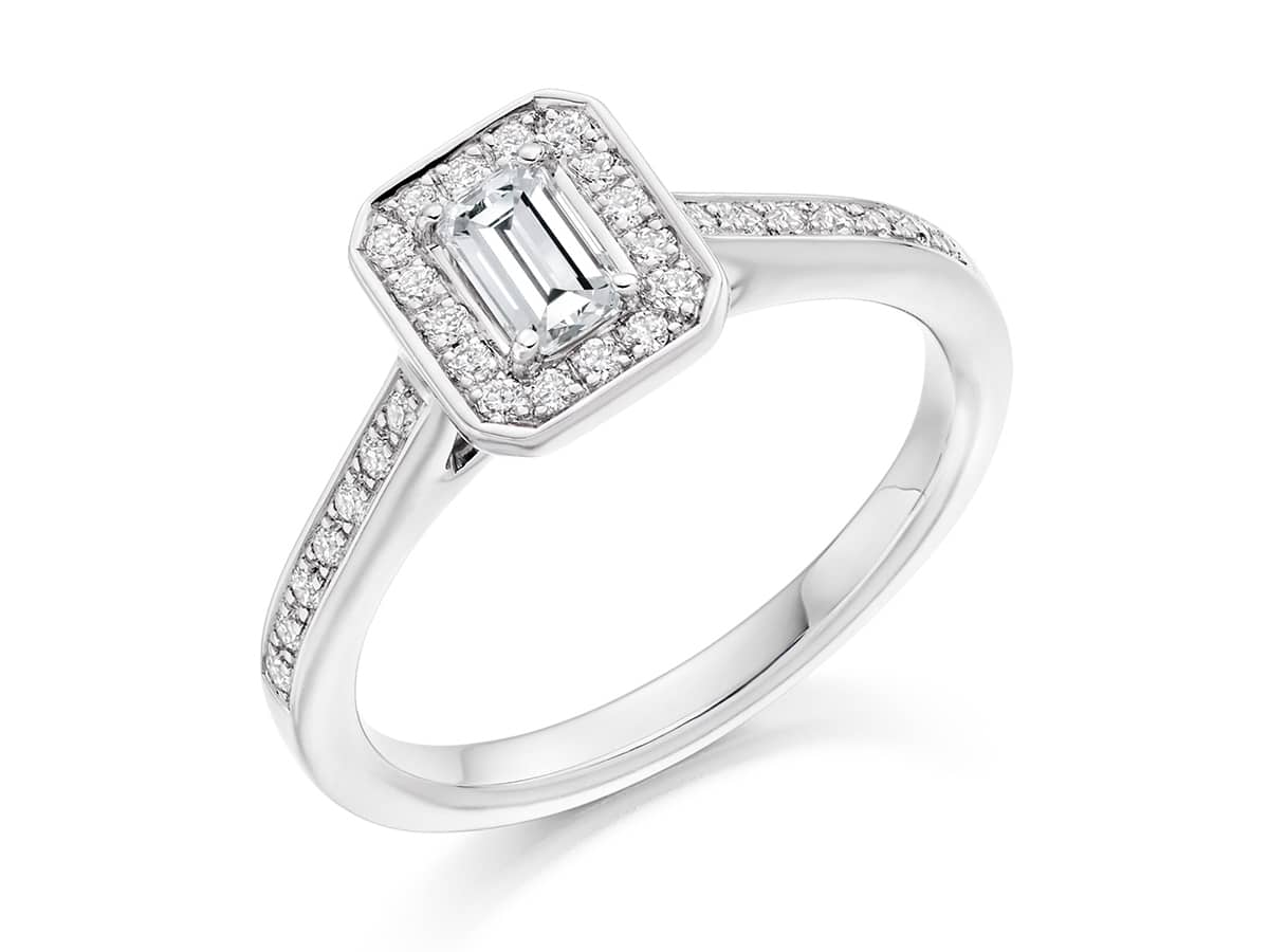 Emerald Cut Cluster Ring with Diamond Shoulders