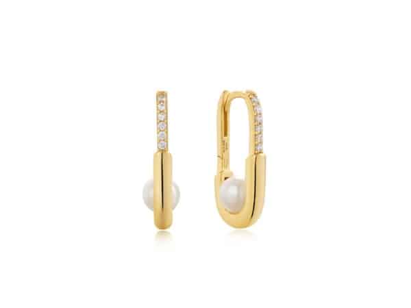 Ania Haie Silver Gold-Plated Pearl Interlock Oval Hoop Earrings