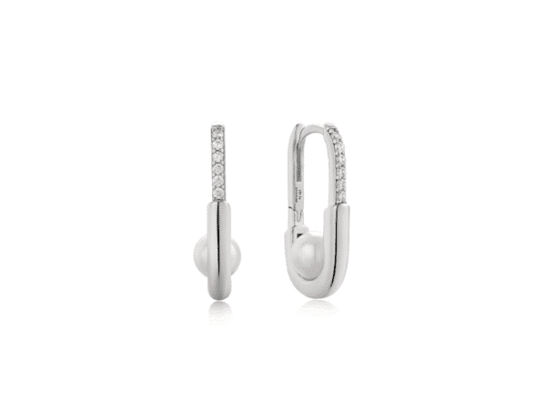 Ania Haie Silver Pearl Interlock Oval Hoop Earrings
