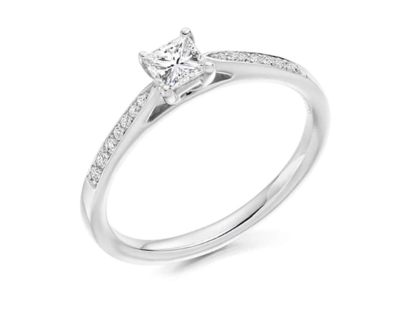 Princess Cut Solitaire Ring with Diamond Shoulders