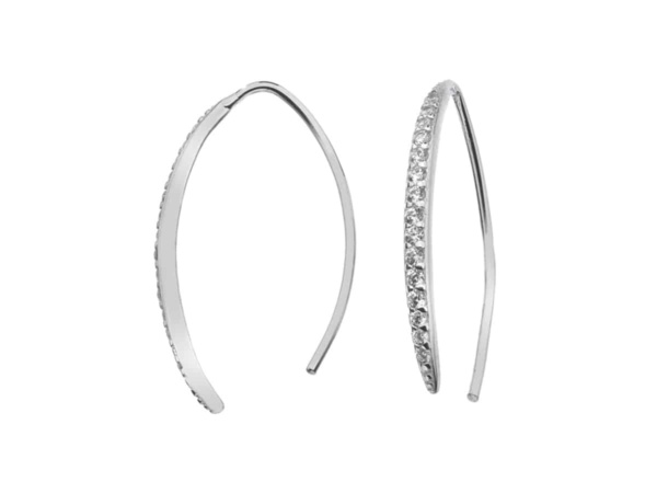 Silver Curved Pavé CZ Earrings